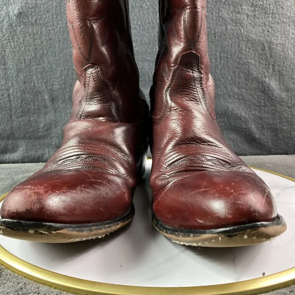 Old West Burgundy Wine Leather Cowboy Boots Men’s Size 10.5 SCM7013 Embroidered
